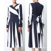 Long Sleeve White Blue Print Bell Dress
